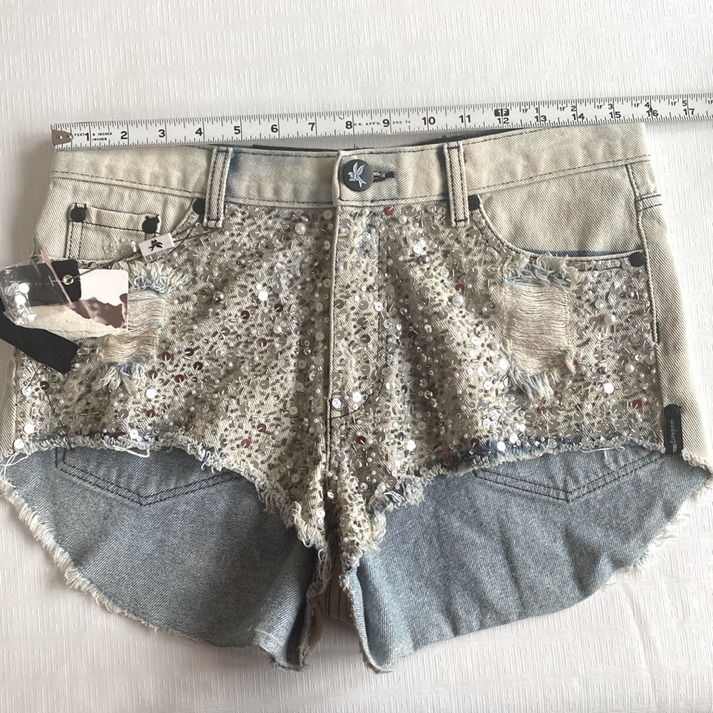 One Teaspoon Blue Jean Shorts with Sparkling Accents - Picture 14 of 15